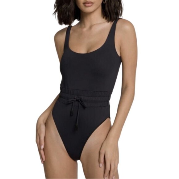 NWOT Good American Drawstring Waist Framer Solid Black One Piece Swimsui… - Picture 4 of 6